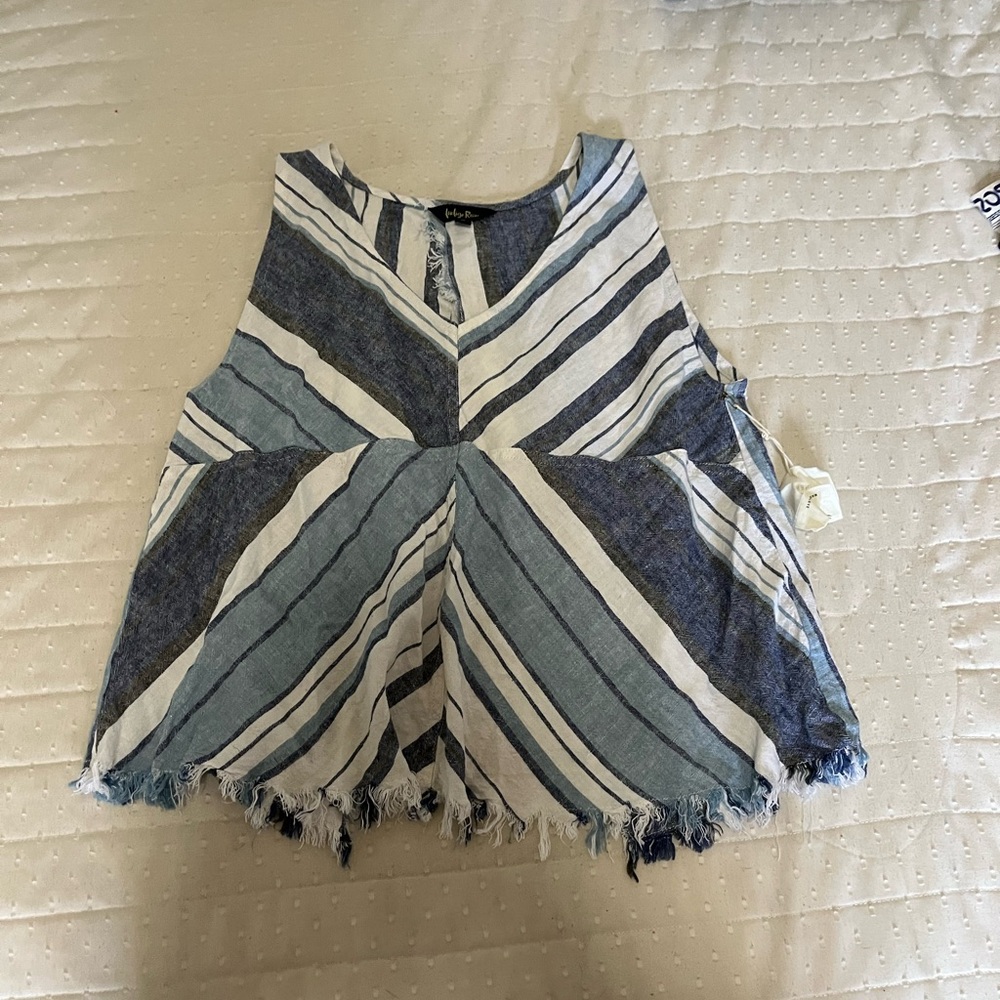 Blue and White Linen Open Back Tank Top NWT Size Medium